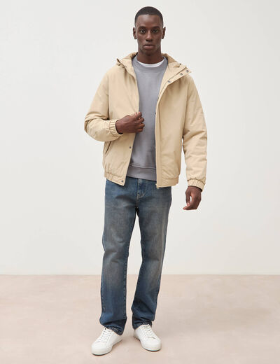 Parka coupe r&eacute;guli&egrave;re &agrave; capuche beige homme