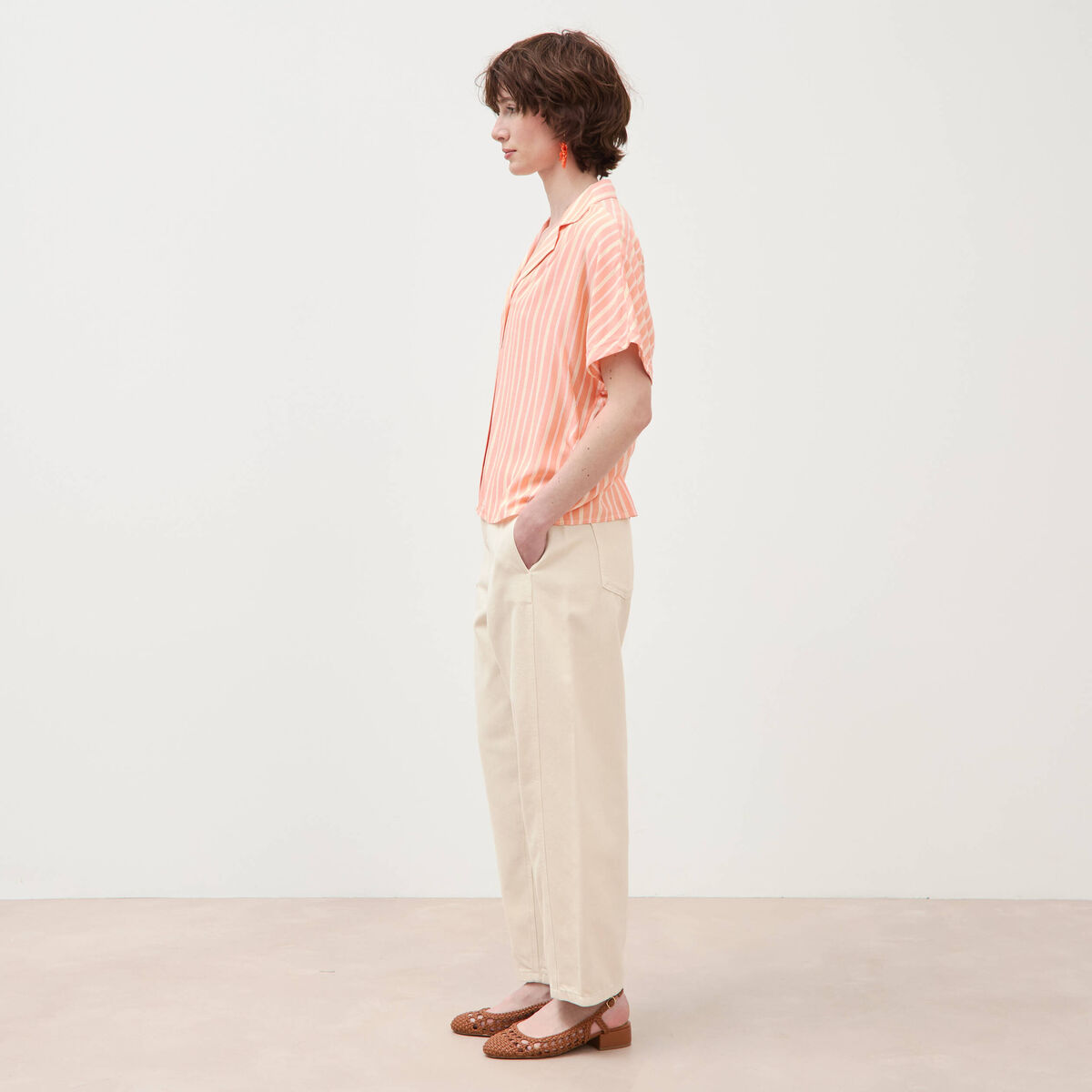 Chemise manches 3/4 orange abricot femme