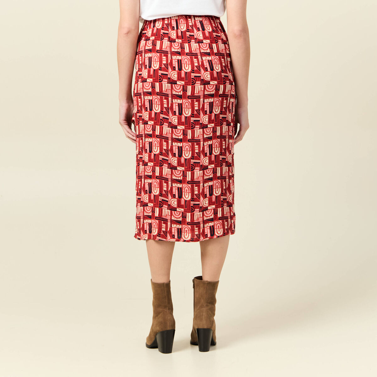 Jupe midi portefeuille fluide rouge fonc&eacute; femme
