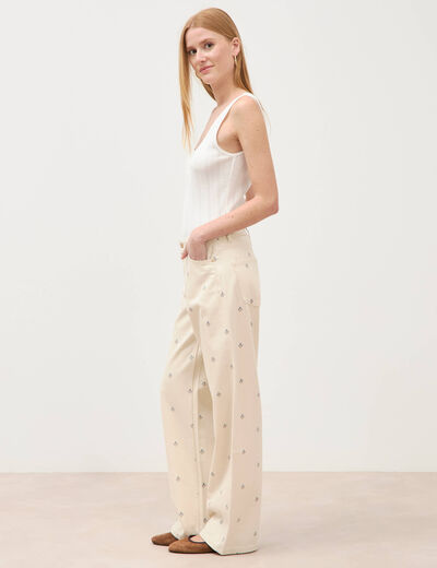 Jeans wide leg taille standard blanc femme