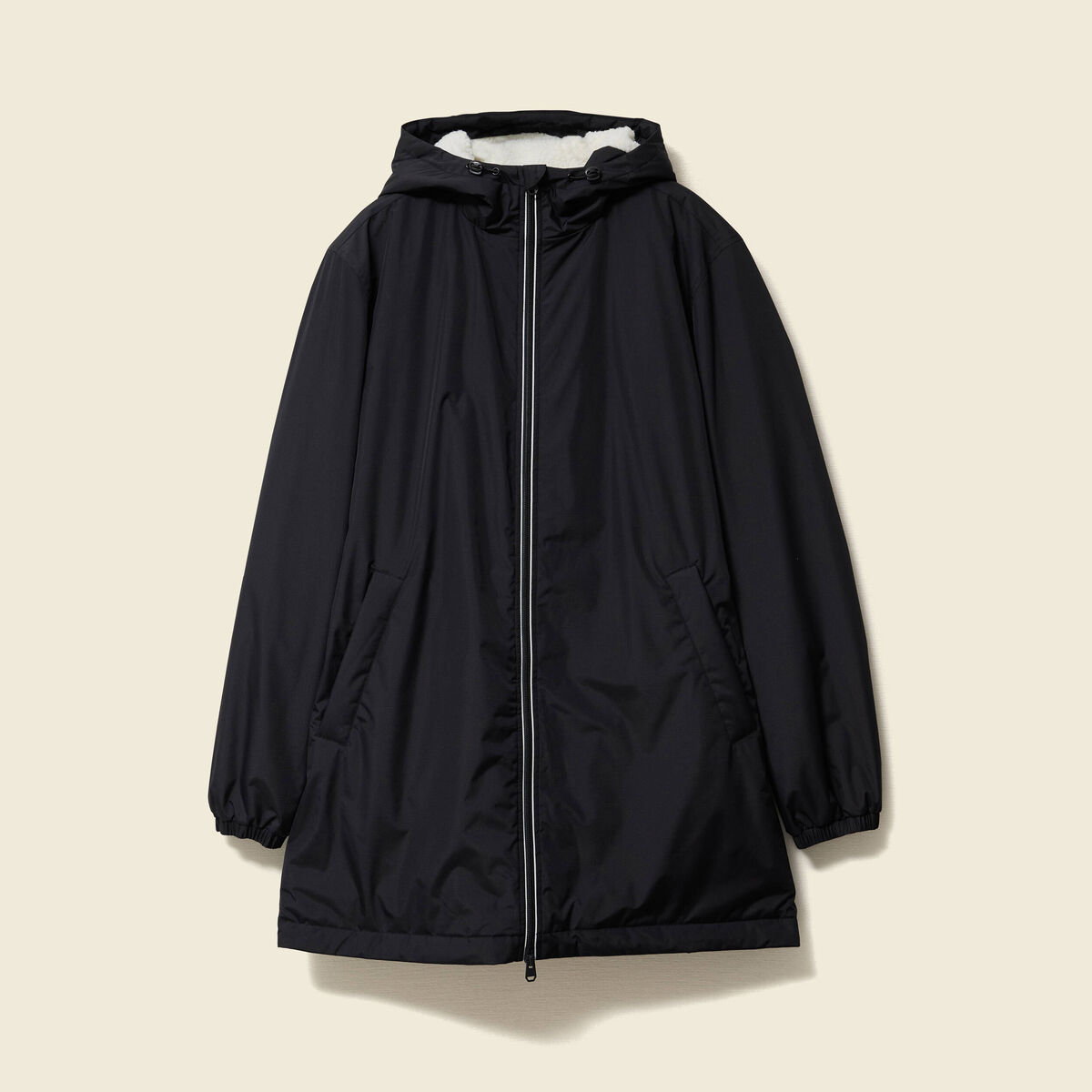 Parka longue droite &agrave; capuche noir homme