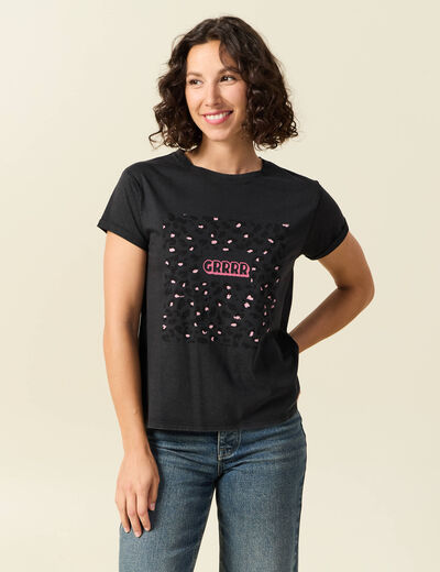 T-shirt en coton manches courtes noir femme