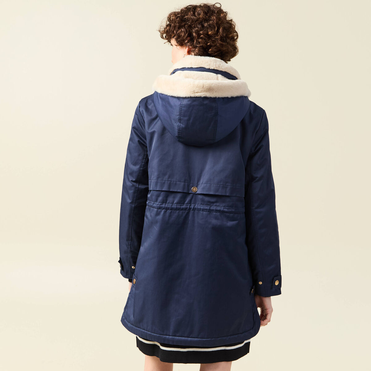 Parka droite &agrave; capuche bleu marine femme