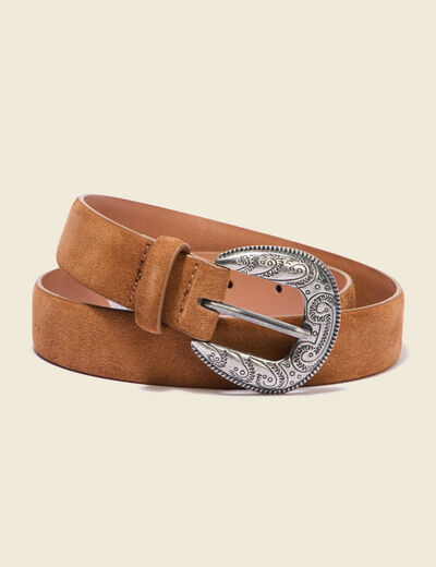 Ceinture large en cuir marron clair femme