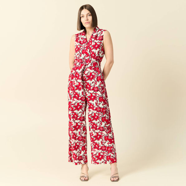 Combinaison pantalon ceinturée rouge femme