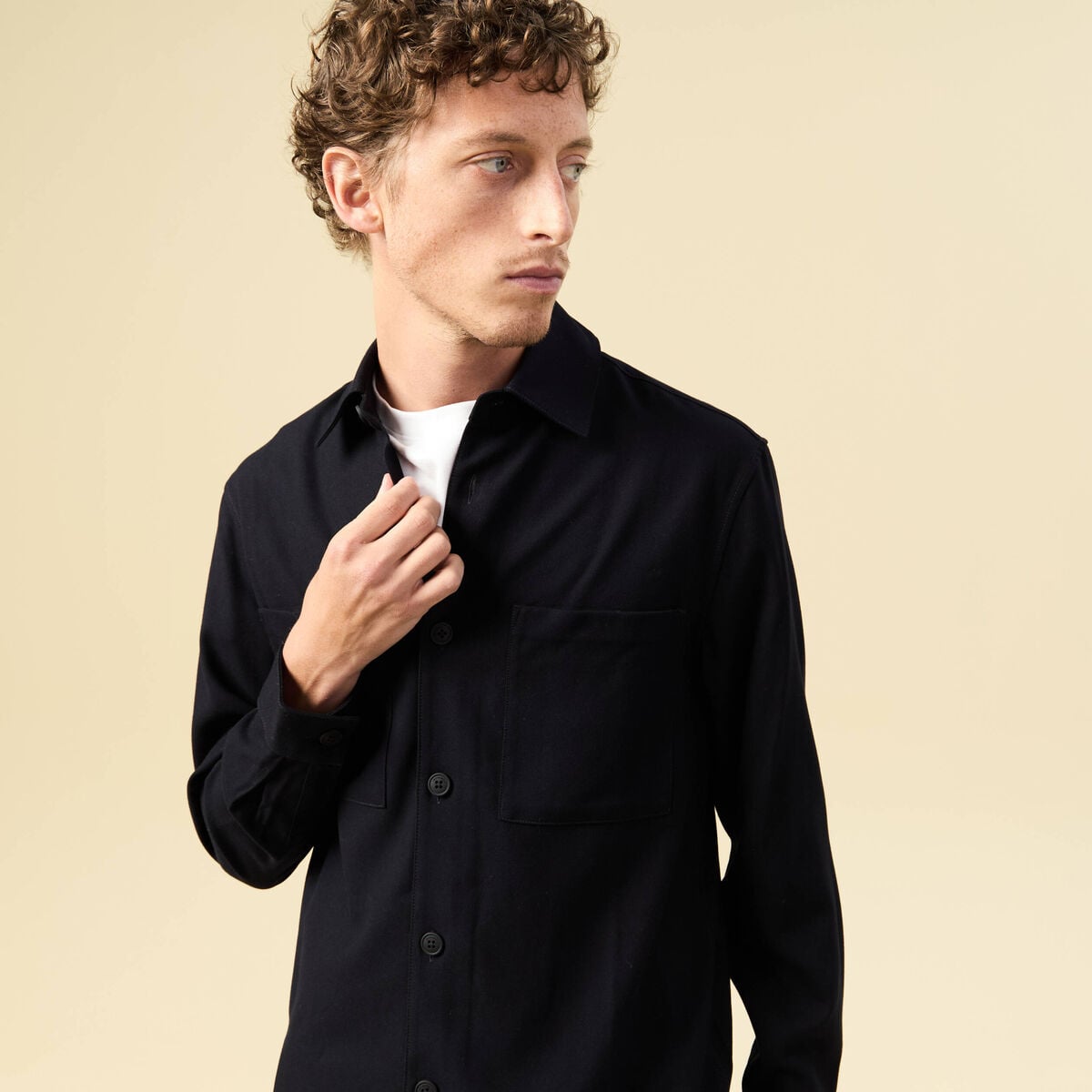 Surchemise col classique manches longues bleu marine homme