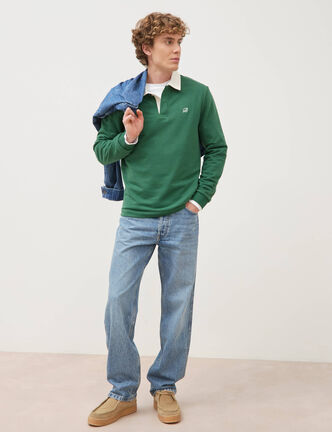 Jeans large longueur 34 en coton denim bleach homme