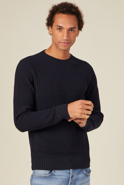 Pull manches longues bleu marine homme