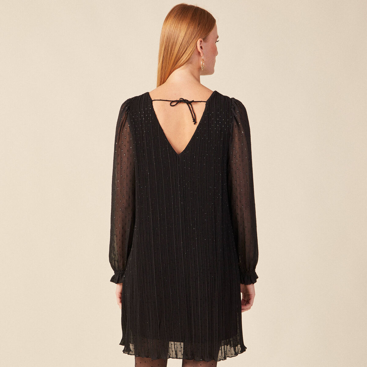 Robe trapèze plissée noir femme