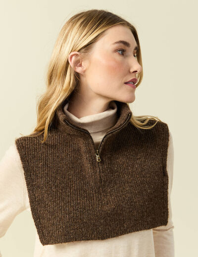 Col amovible zipp&eacute; marron femme