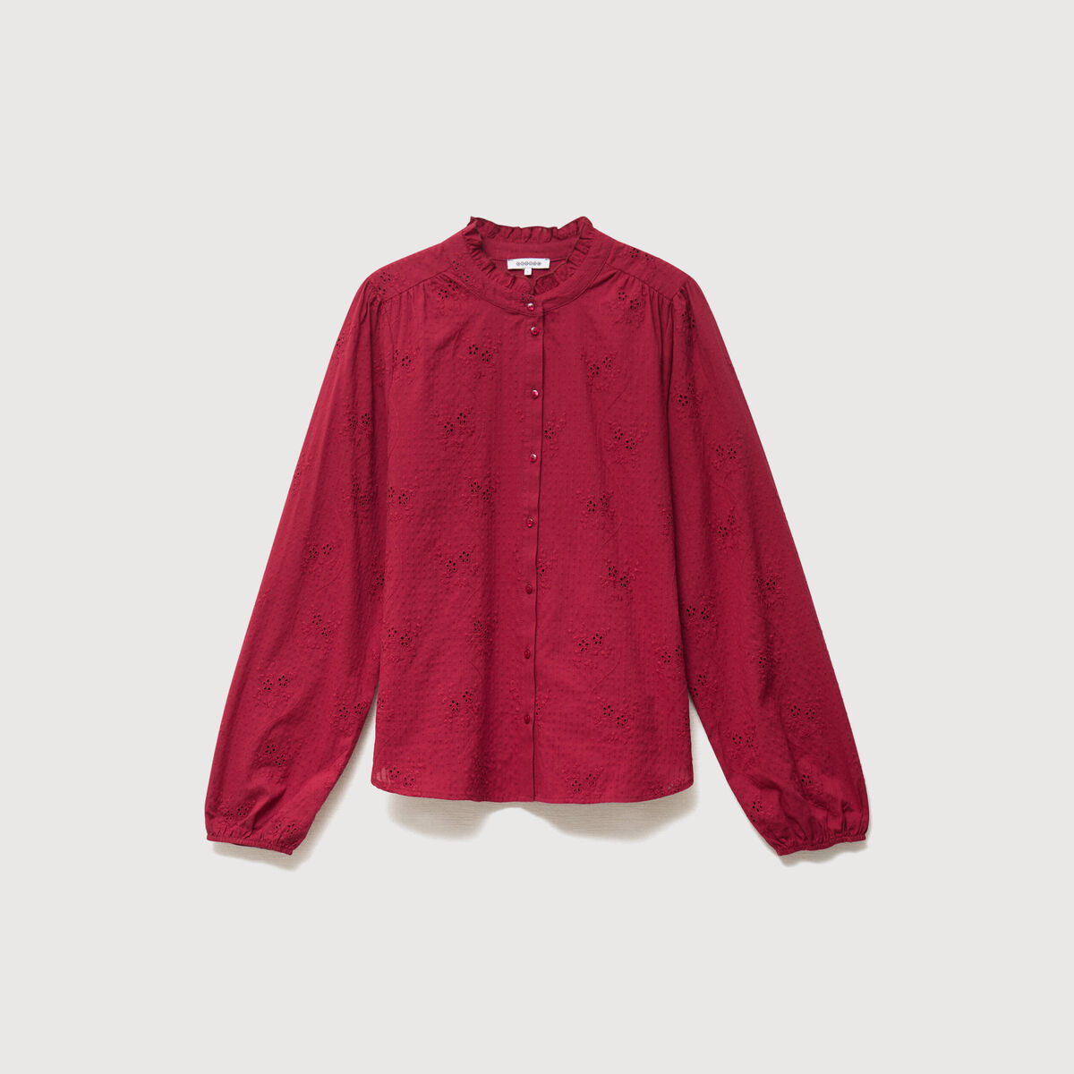 Chemise ample en coton manches longues bordeaux femme