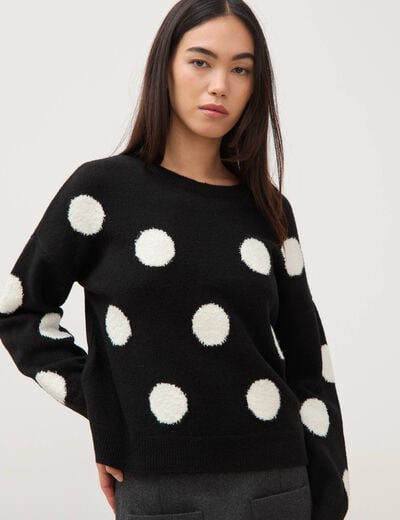 Pull manches longues col rond noir femme