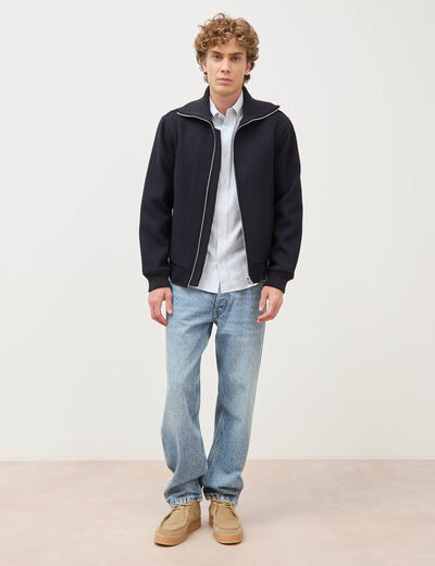 Blouson col camionneur manches longues bleu marine homme