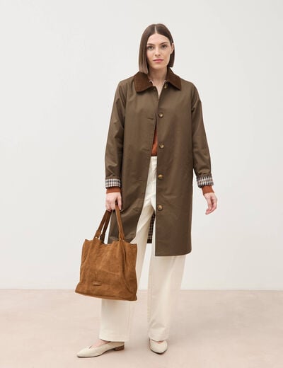 Pull droit col polo manches longues marron cognac femme