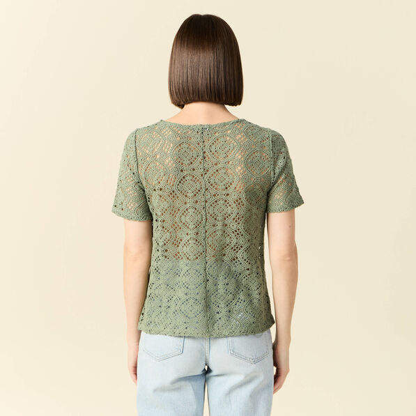 T-shirt manches courtes vert kaki femme