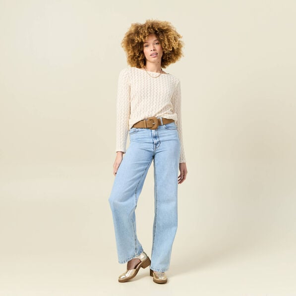 t shirt manches longues ajoure ecru femme T-shirt manches longues ajouré ecru femme