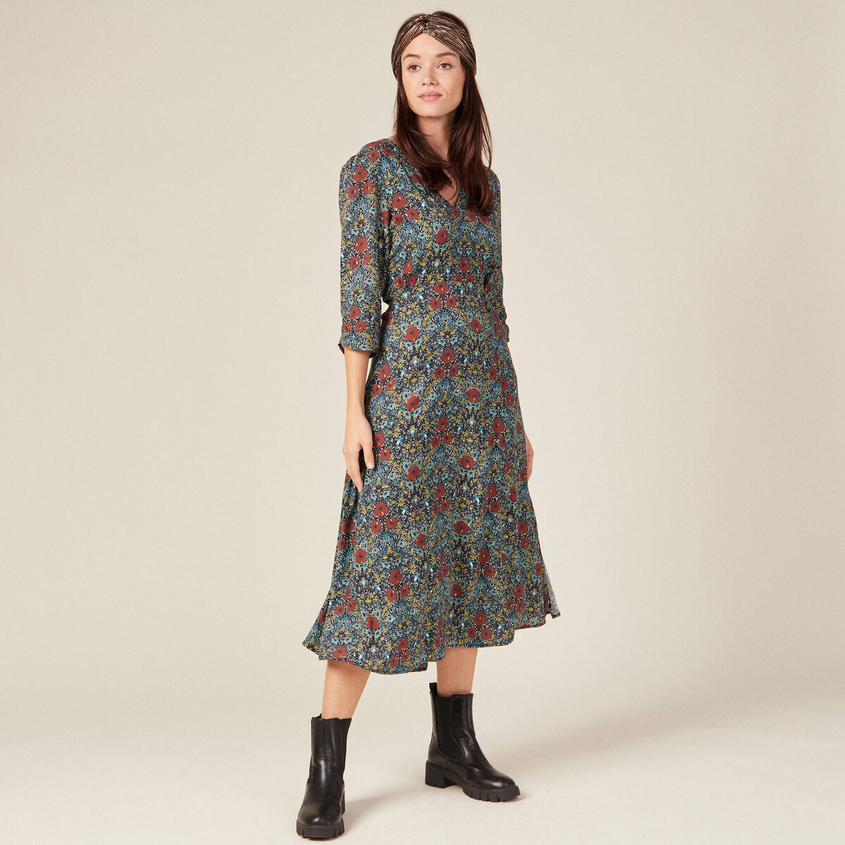 Robe longue évasée noir femme