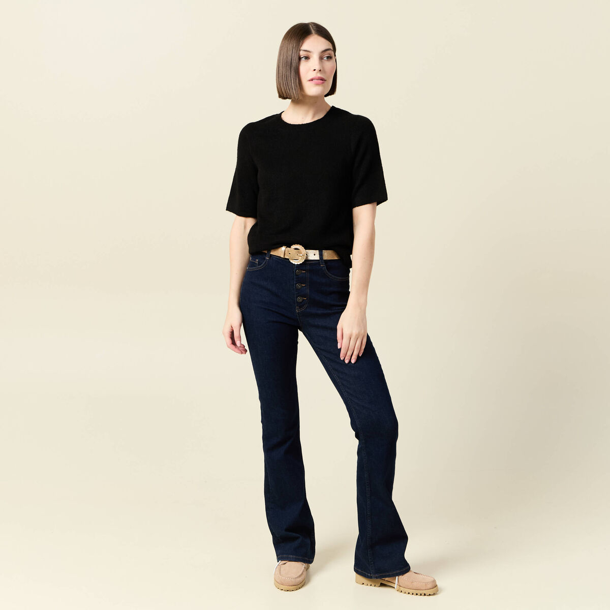 Pull manches courtes noir femme