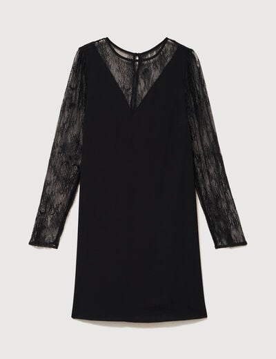 Robe courte &eacute;vas&eacute;e manches longues noir femme