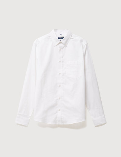 Chemise manches longues col am&eacute;ricain blanc homme