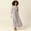 Robe col V manches longues bleu femme