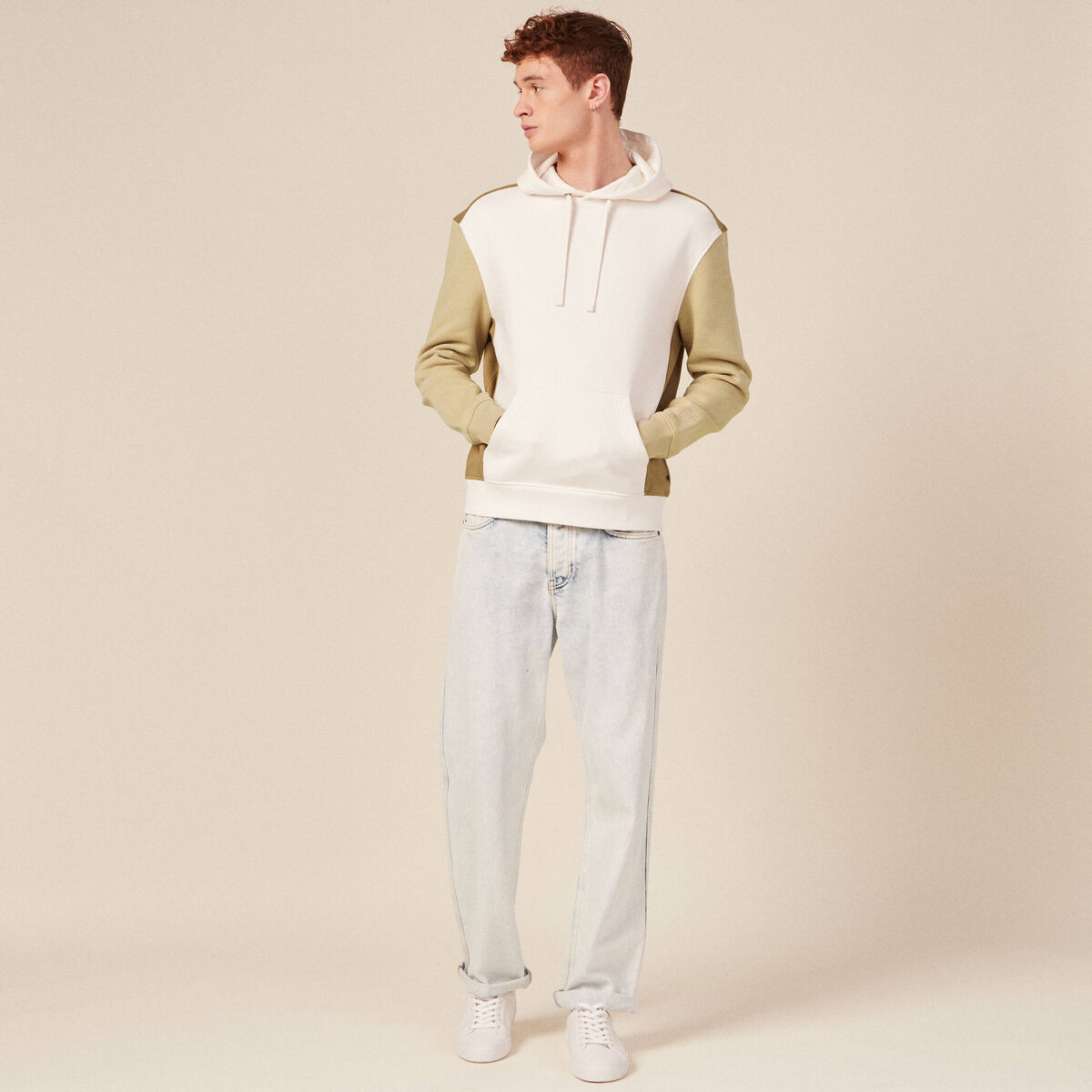 Sweat capuche éco-responsable beige homme