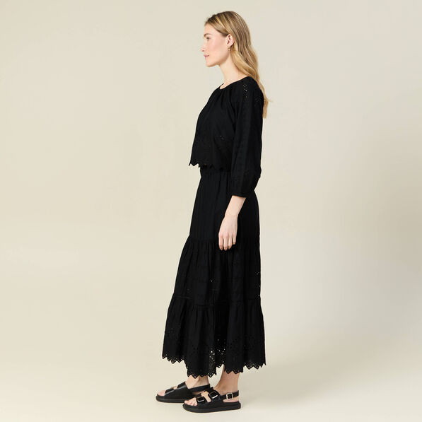 Blouse manches 3/4 brodée noir femme
