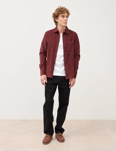 Chemise col classique en velours bordeaux homme
