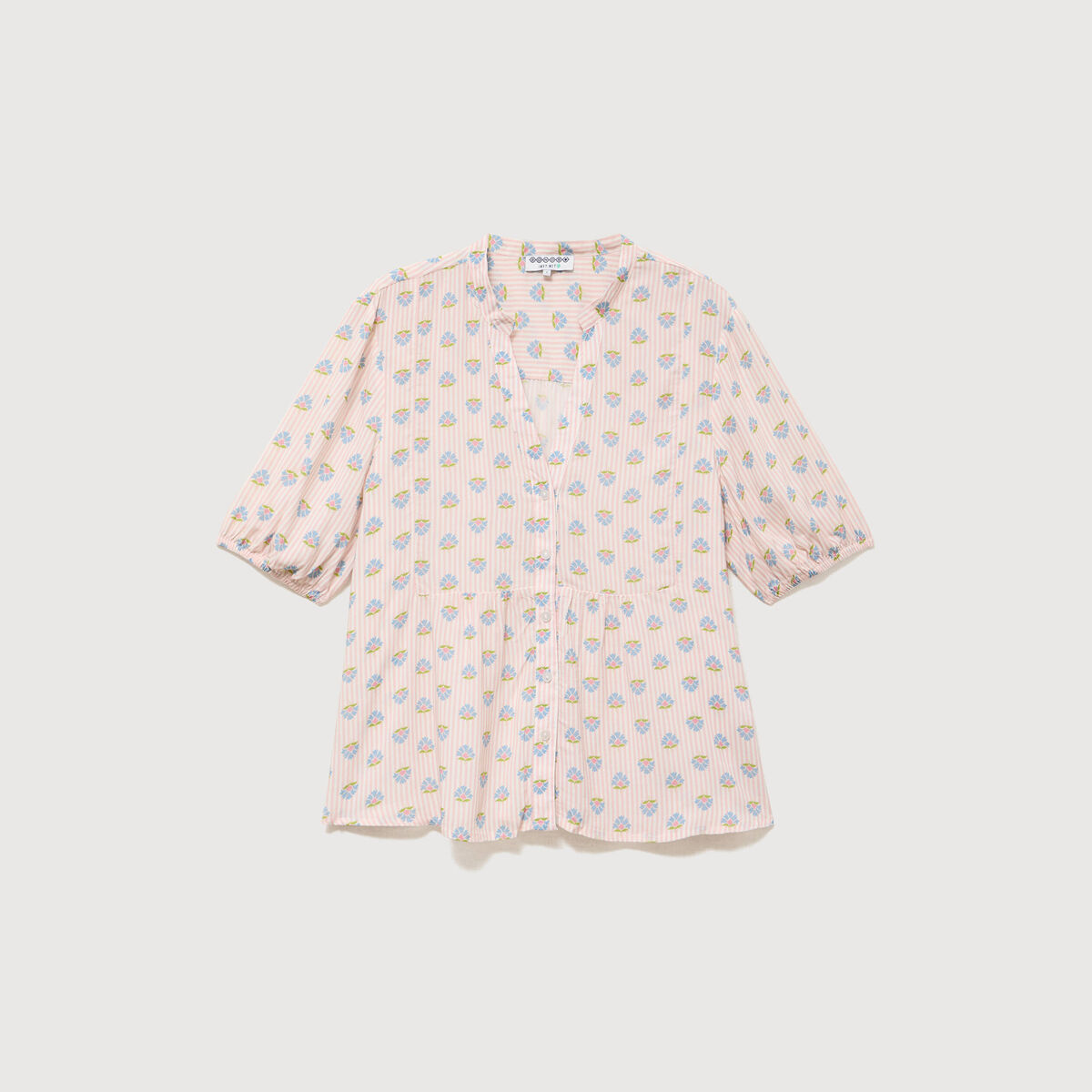 Chemise droite col v manches courtes rose femme
