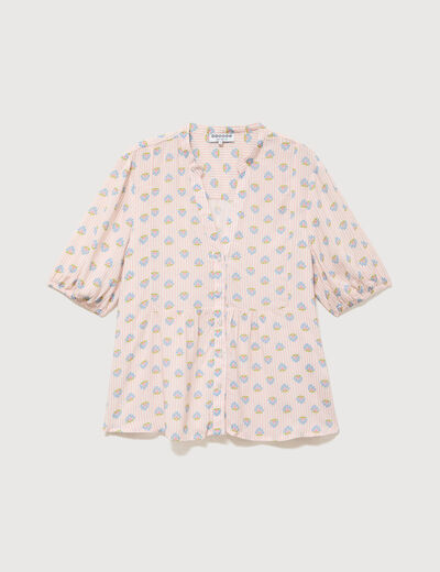 Chemise droite col v manches courtes rose femme