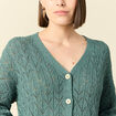 Gilet manches longues ajour&eacute; vert fonc&eacute; femme