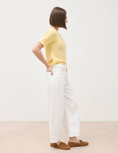 Jeans barrel taille haute 7/8&egrave;me denim blanc femme