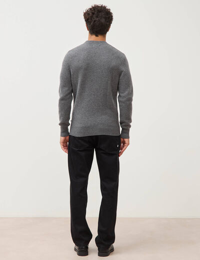 Pull droit col rond manches longues gris fonc&eacute; homme