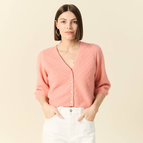 Gilet manches 3/4 rose saumon femme
