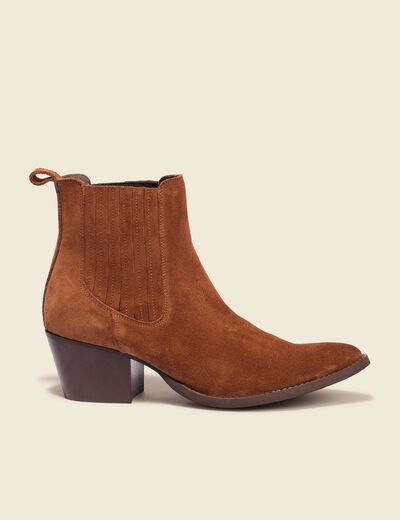 Bottines en cuir &agrave; talon marron cognac femme