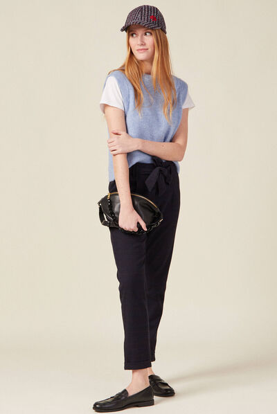 Pantalon carotte ceinturé bleu marine femme