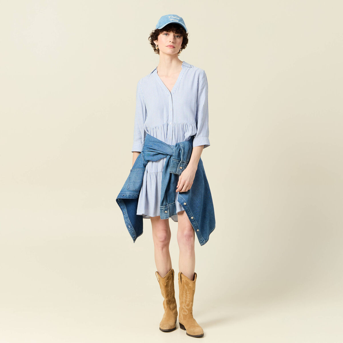 Robe patineuse boutonnée ecru femme