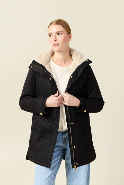 Parka droite à capuche noir femme