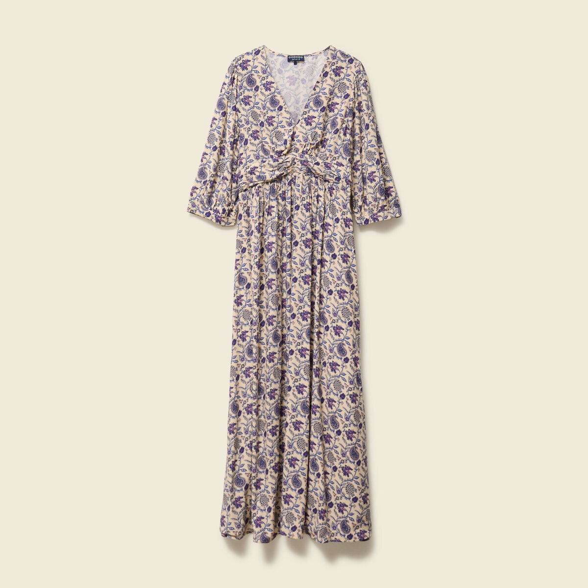 Robe col V manches longues bleu femme