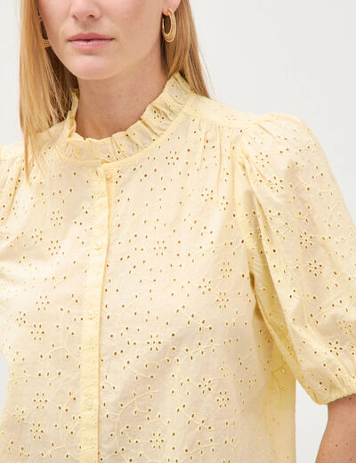 Chemise en coton manches coude jaune clair femme