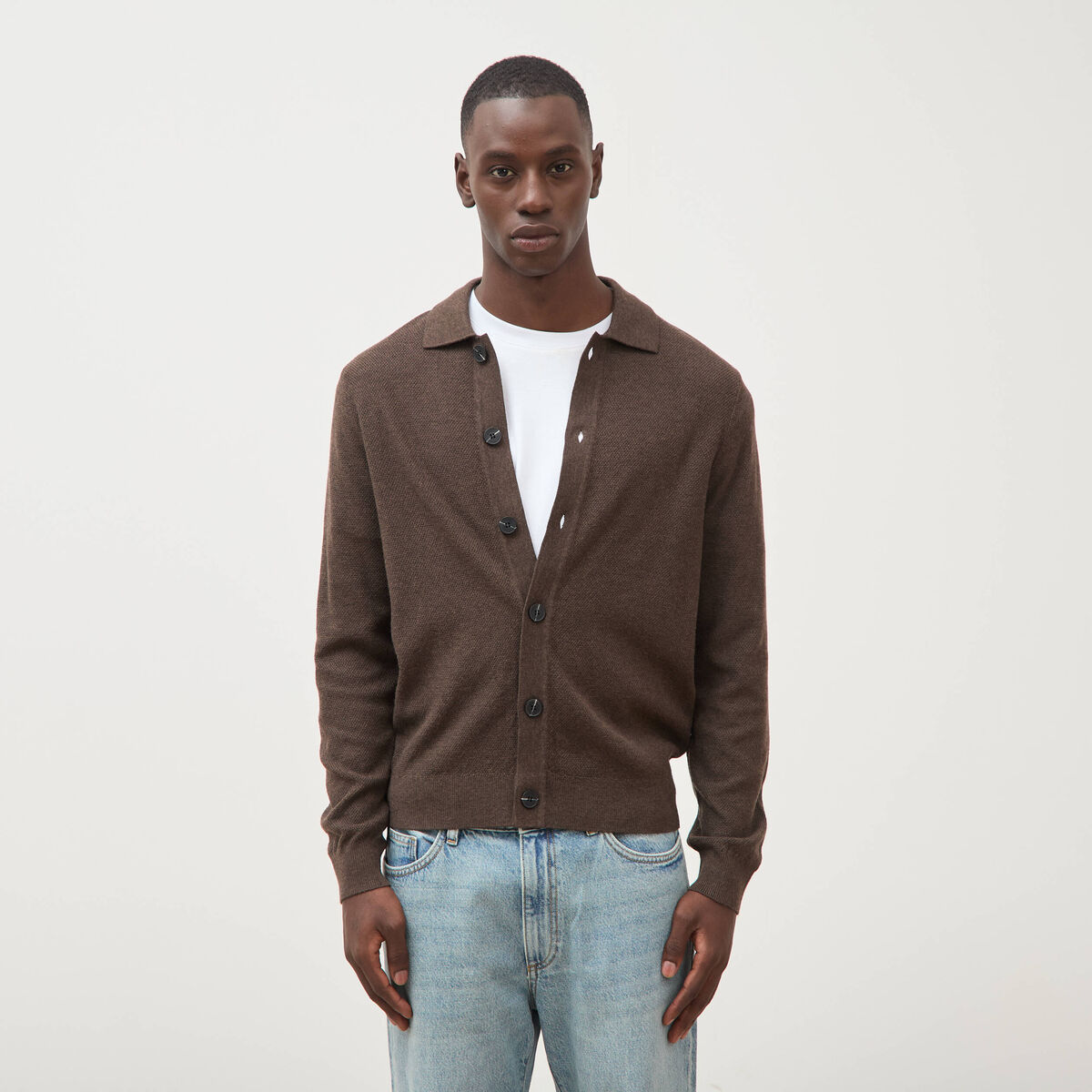 Cardigan manches longues marron homme