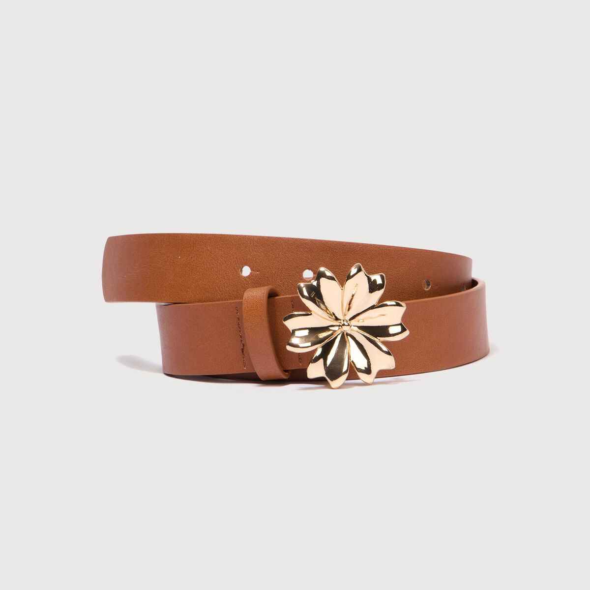 Ceinture avec boucle fleur marron cognac femme