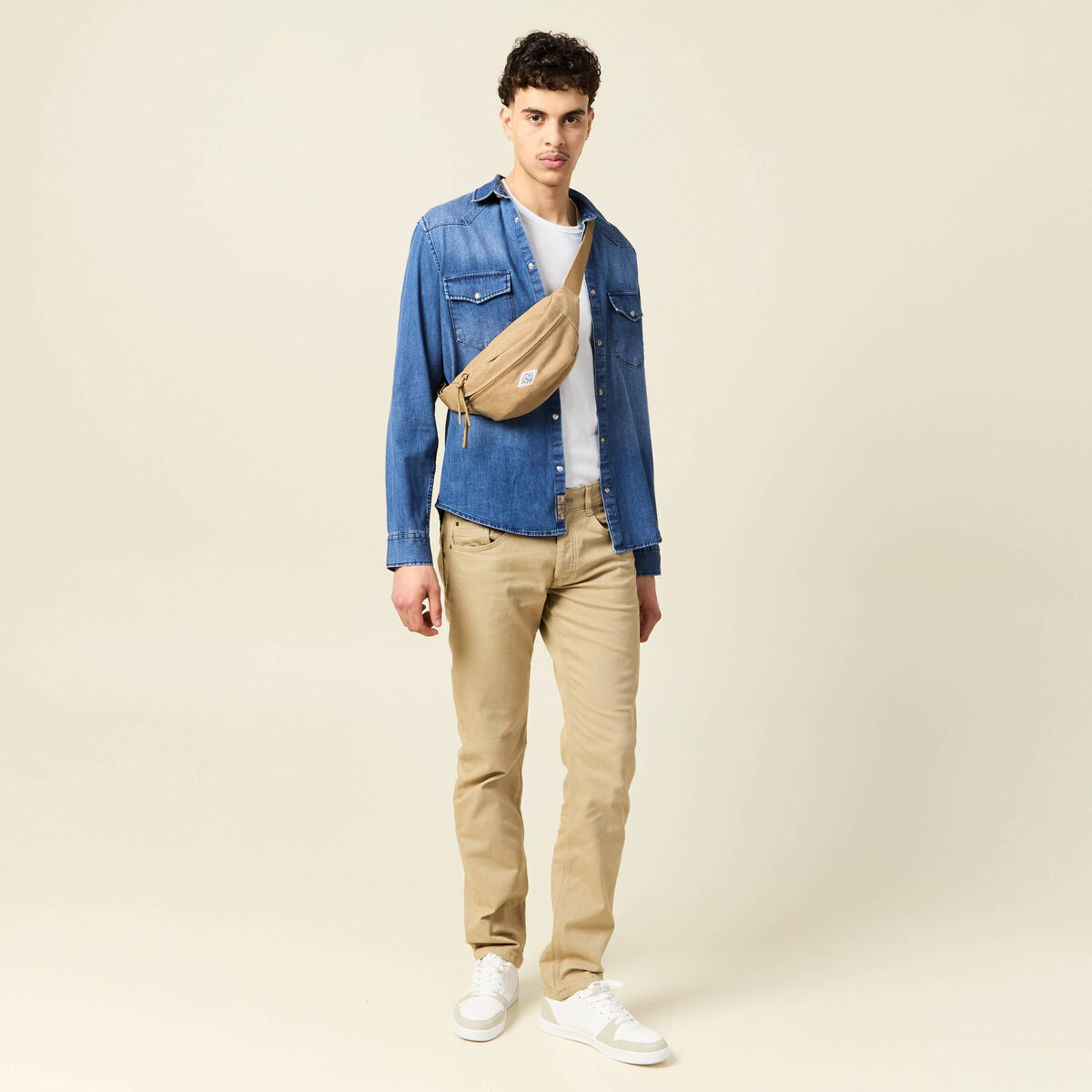 Jeans straight longueur 34 denim beige homme