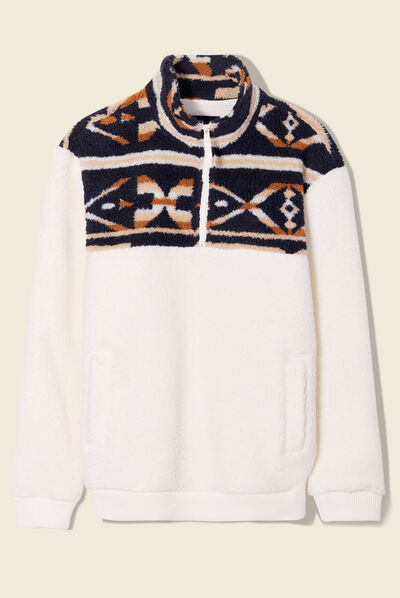 Sweat col camionneur zippé ecru homme