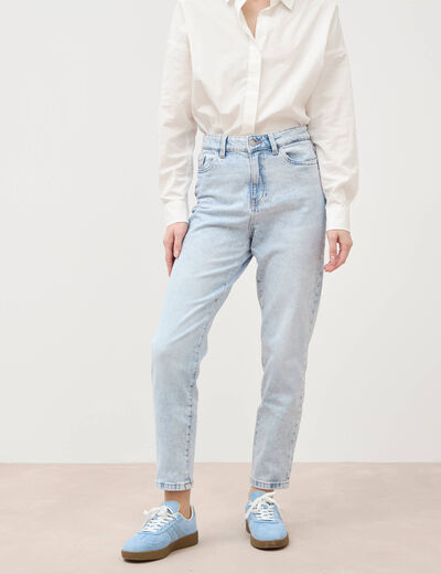 Jeans mom 7/8&egrave;me denim snow bleu femme