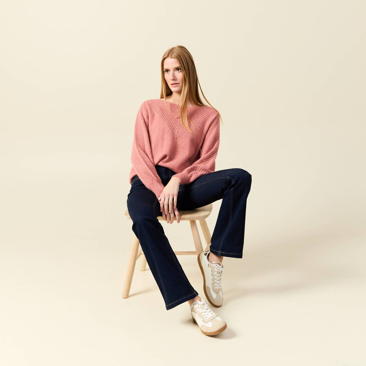 Pull manches longues fabriqu&eacute; en France rose pastel femme