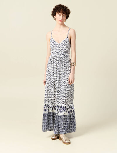 Robe longue évasée fluide bleu femme