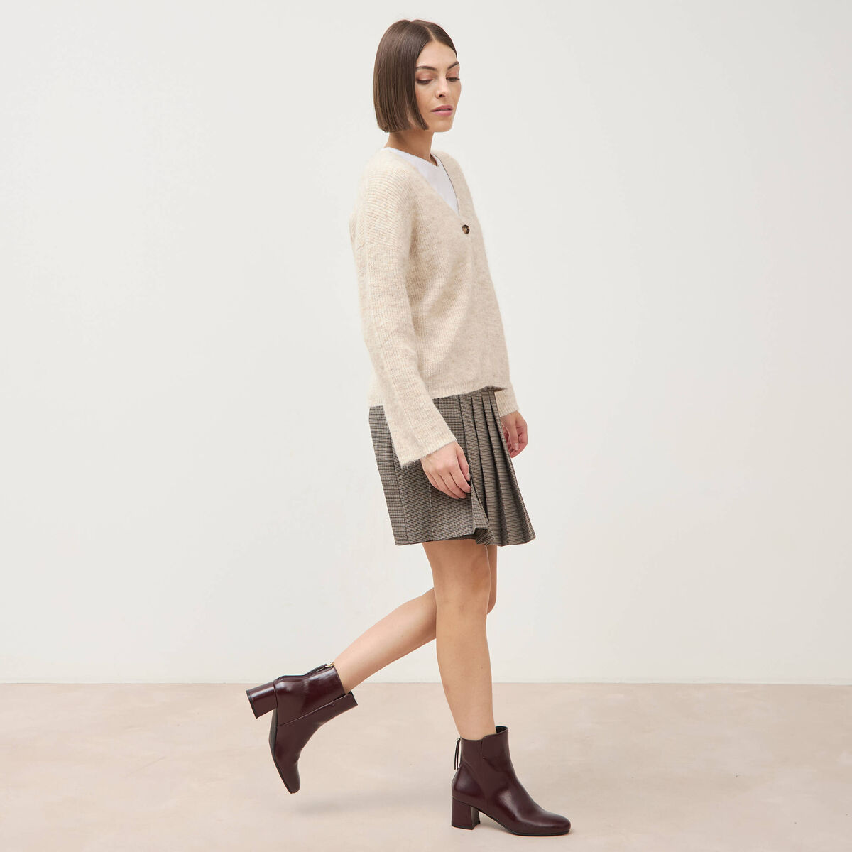 Gilet droit manches longues creme femme