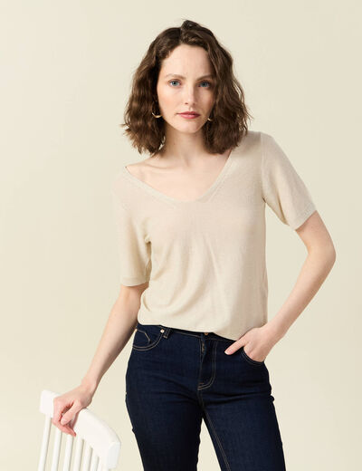 Pull manches courtes ecru femme