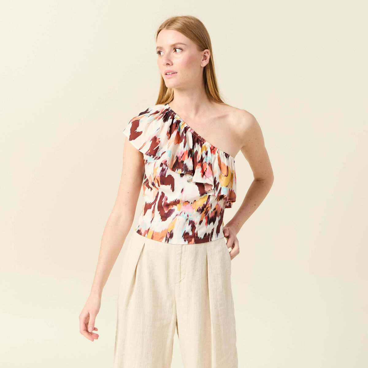 Blouse asymétrique sable femme